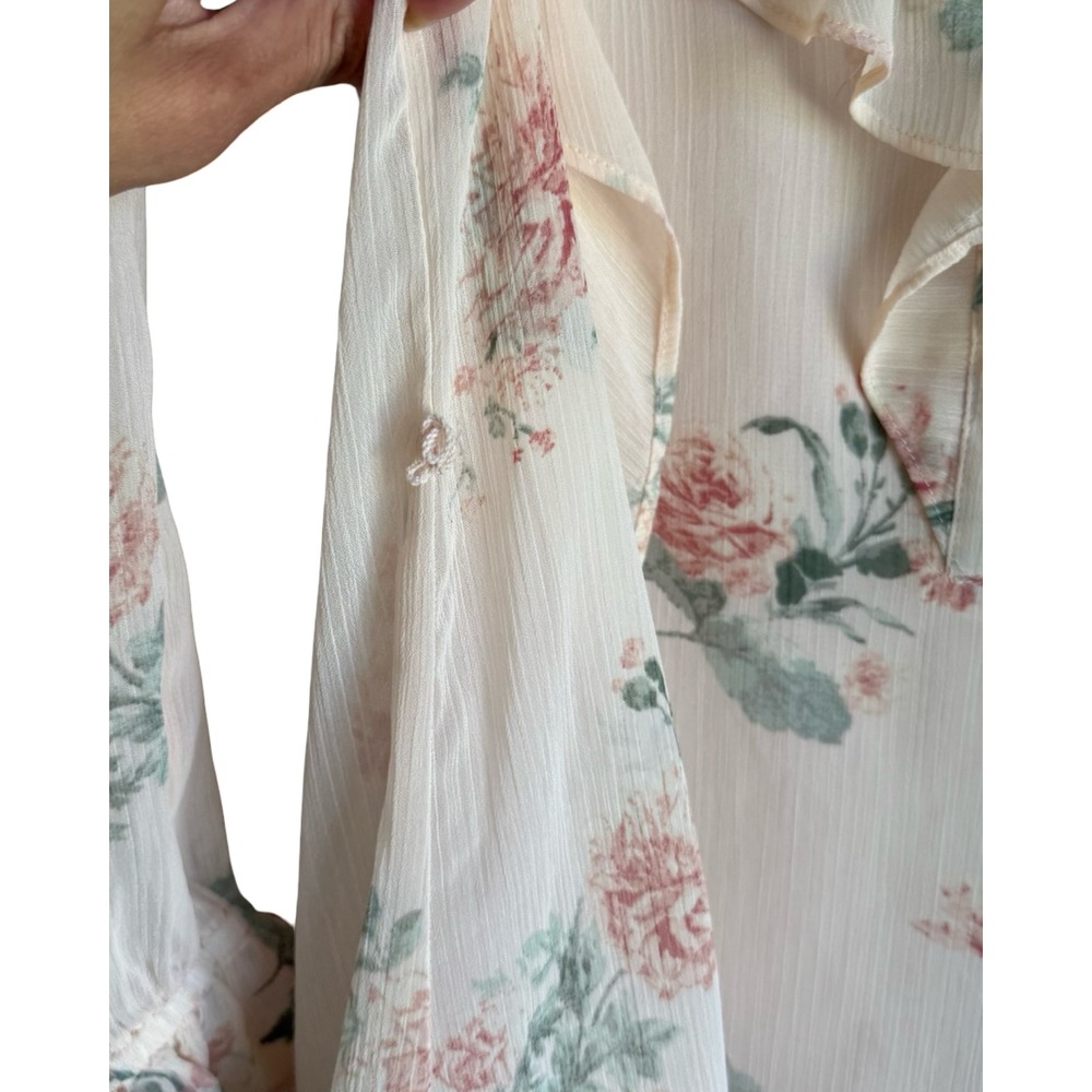 LOFT Floral Ruffle Mini Dress Cream Pink Long Sleeve Chiffon 520996 Womens S - Picture 6 of 6